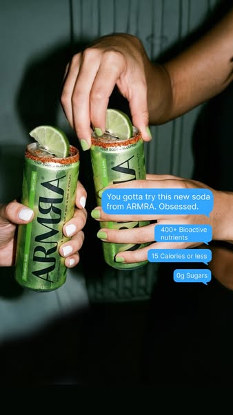 This image ad features two ARMRA cans with lime wedges. A message in a blue speech bubble states 'You gotta try this
