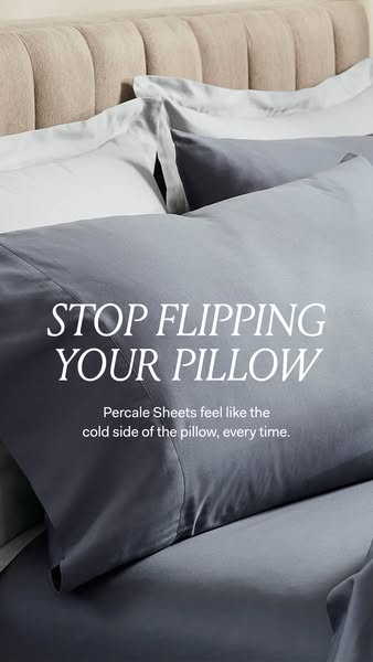 This image ad highlights the brand's percale sheets, emphasizing their cooling properties for a comfortable sleep ex