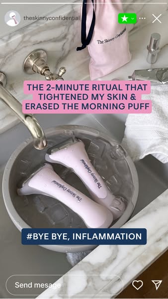 This story ad for The Skinny Confidential promotes ice rollers, devices designed to tighten skin and reduce morning puff