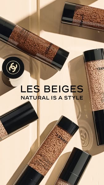 This image showcases the Chanel Les Beiges makeup line in an artful arrangement, emphasizing the brand's association