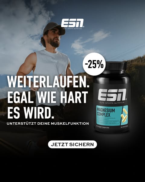 This ad for ESN magnesium complex features an image of a man running outside with text encouraging viewers to keep going
