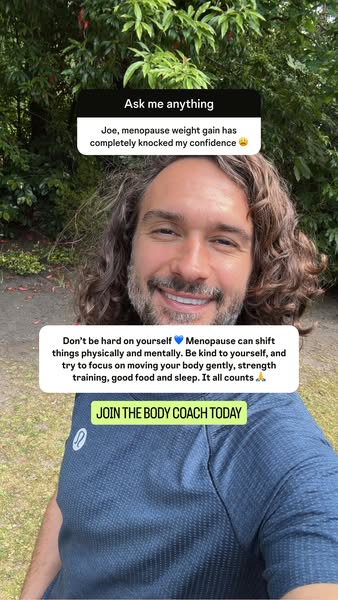 This ad for The Body Coach features a man responding to a question about menopause weight gain. He shares a supportive m