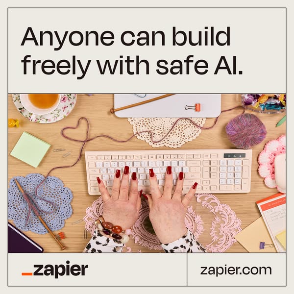 This ad highlights Zapier's AI functionality by showcasing a craft hobbyist using the software.