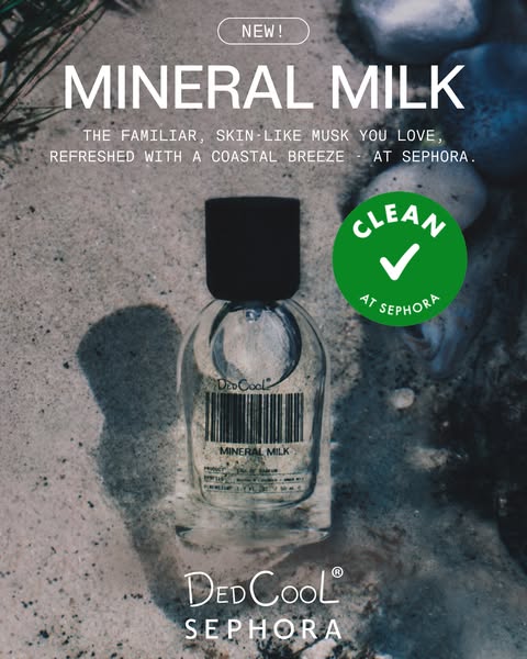 This ad promotes DedCool's Mineral Milk fragrance, highlighting its unique skin-like musk scent with a coastal breez