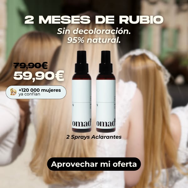 This image ad promotes OMAD hair lightening spray, highlighting its ability to lighten hair without discoloration and ma