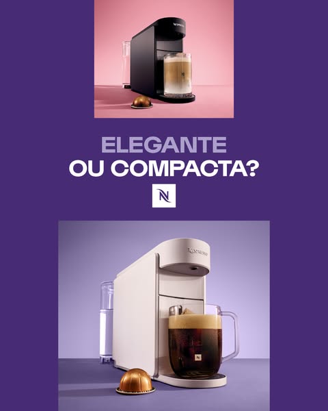 This ad compares two Nespresso coffee machines, the black and white versions. The ad highlights the machines' elegan