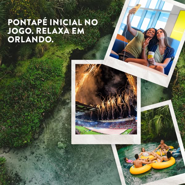 This image ad showcases Orlando, Florida as a destination for both relaxing and exciting vacations. It uses a collage of