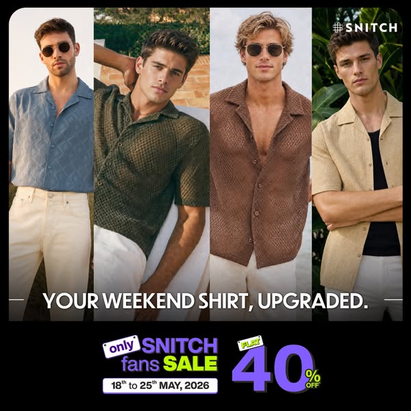 This ad for Snitch promotes men's shirts as an upgrade to the weekend shirt. It features images of 4 men wearing the
