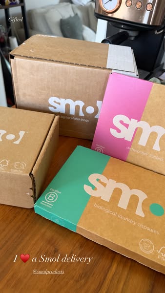 This ad features user-generated content showcasing multiple Smol products delivered in a box.