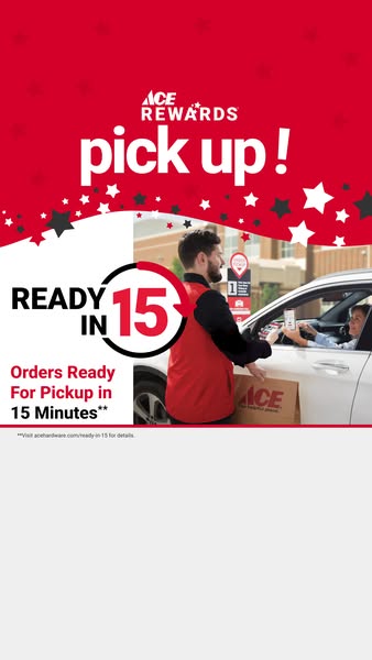 This ad for Ace Hardware promotes the Ace Rewards program and its in-store pick up option. The service allows customers