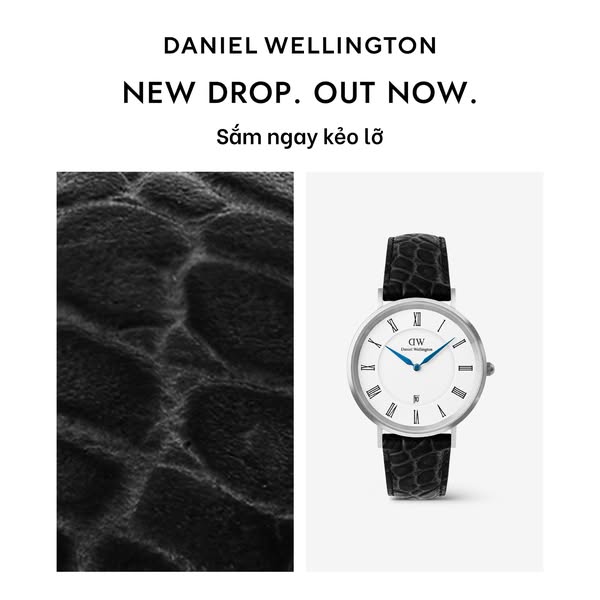 This image ad by Daniel Wellington promotes its new watch drop. It features a close up of the band to emphasize the text