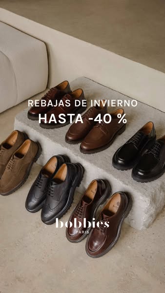 This image ad showcases a variety of Bobbies Paris dress shoes on sale for up to 40% off during the winter season.