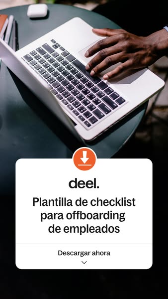 This ad promotes a checklist template for employee offboarding from Deel. The ad features a person working on a laptop a