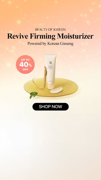 This is an advertisement for Beauty of Joseon's Revive Firming Moisturizer featuring a discount offer. It showcases 