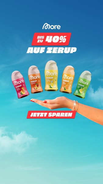 This ad promotes More Zerup, a zero-sugar syrup, with an offer of up to 40% off. The ad features five bottles of Zerup i