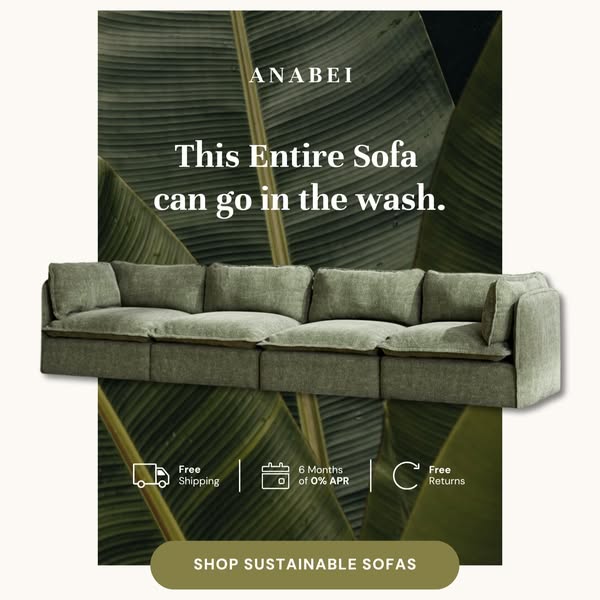 This is an ad for Anabei sofas. The ad shows a sofa with a background of large green leaves. The headline states 'Th
