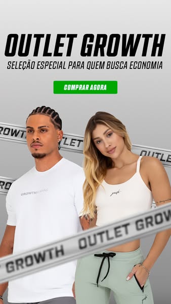 This image ad promotes Growth athletic wear from the outlet selection. Two models wear activewear from the brand, and th