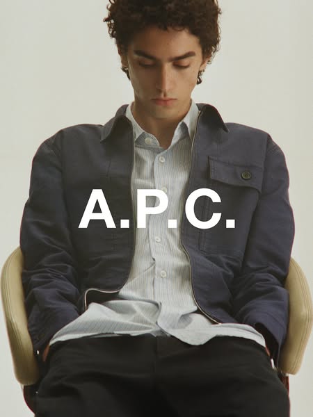 This is a product showcase ad for A.P.C. brand.