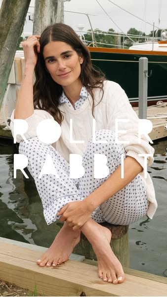 This ad features a woman in Roller Rabbit pajamas sitting on a dock. The ad aims to capture a relaxed, upscale lifestyle