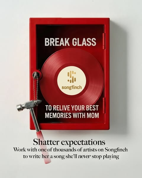 This ad promotes Songfinch, a service that allows customers to work with professional artists to create personalized son