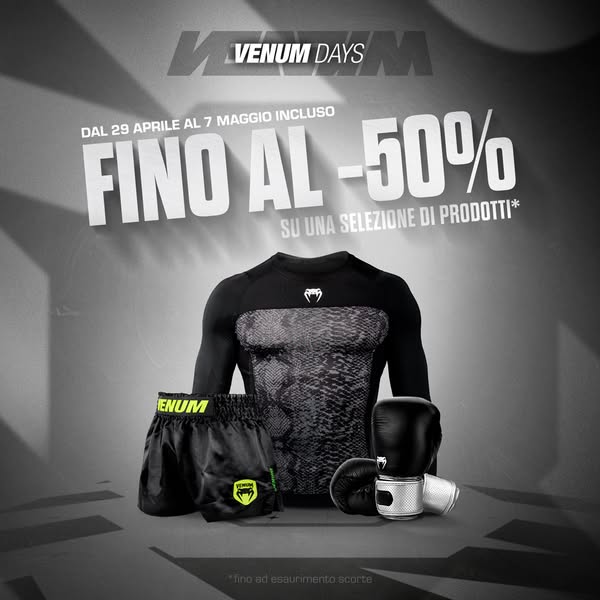 This ad is promoting a flash sale for Venum products. The offer is for up to 50% off a selection of products. The sale r
