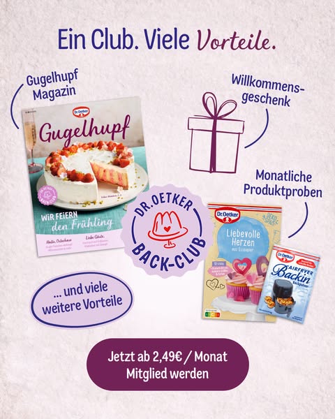 This image ad promotes the Dr. Oetker Back-Club subscription service and showcases the benefits of becoming a member.