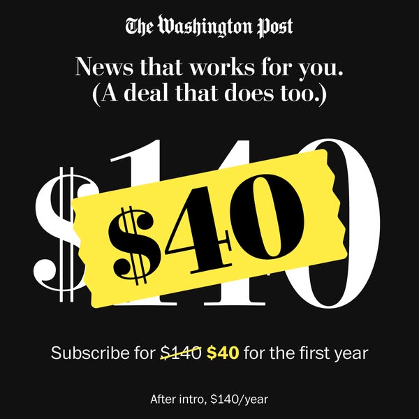This image ad for The Washington Post promotes a discounted subscription rate for the first year.