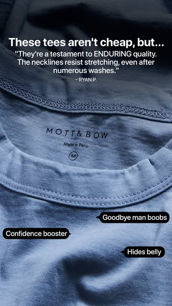 This image ad for Mott & Bow features a close-up of one of their t-shirts, highlighting its quality and fit. The ad 