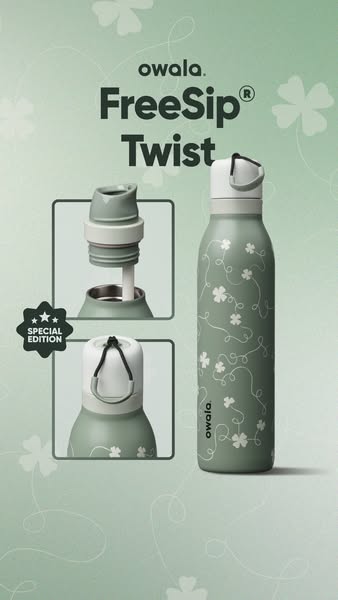 This ad showcases the Owala FreeSip Twist water bottle, highlighting its special edition design and key features through