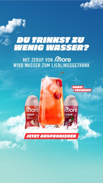 This ad promotes More Zerup, a product that turns water into your favorite drink. The ad features a glass of the product