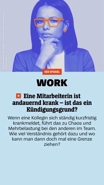 This ad presents a news article from Der Spiegel about employee sick leave and termination policies. It uses a stock pho
