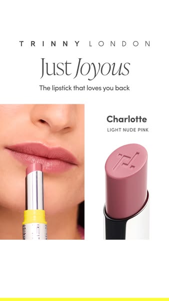 This ad for Trinny London lipstick features a close-up of a woman wearing the product, alongside a standalone image of t