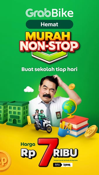 This ad for GrabBike highlights its affordability and convenience for daily school commutes. It uses a cartoonish visual