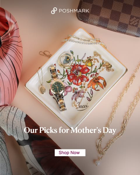 This ad showcases a curated collection of gift items displayed on a tray, centered around a jewelry and watch theme, tar