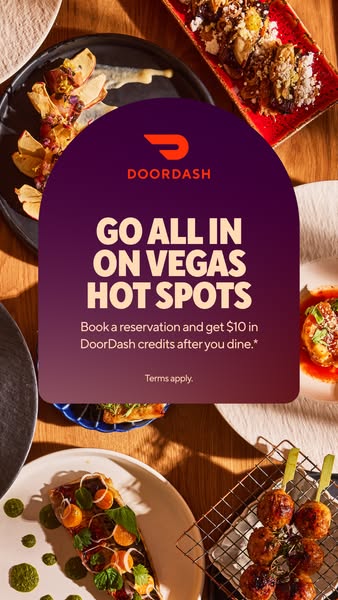 This DoorDash ad promotes Vegas hotspots and offers a credit for future use.