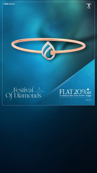 Image ad promoting a jewelry brand's diamond bracelet with a 20% discount on diamond value across 10,000+ designs du