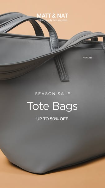 This ad showcases a gray tote bag from Matt & Nat, highlighting that it is part of a season sale.