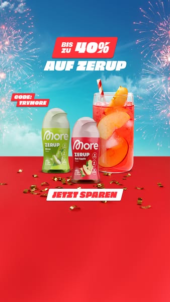 This ad promotes More Zerup, a zero-sugar syrup, offering up to 40% off and a special code for savings. It features the 