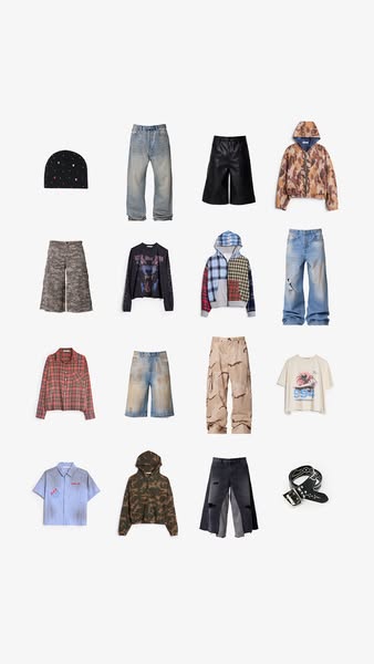This ad showcases an assortment of Balenciaga apparel and accessories on a plain white background, utilizing a product c