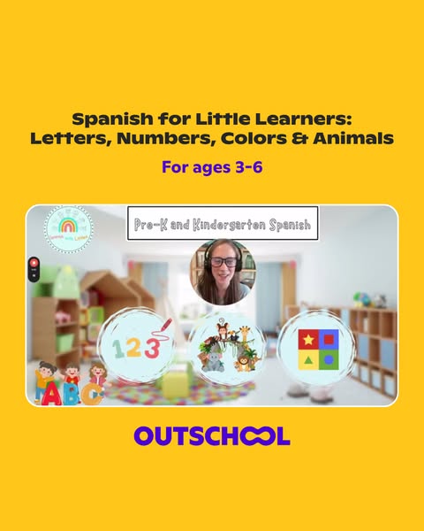 This image ad promotes Outschool's Spanish classes for little learners, specifically targeting children aged 3-6 in 