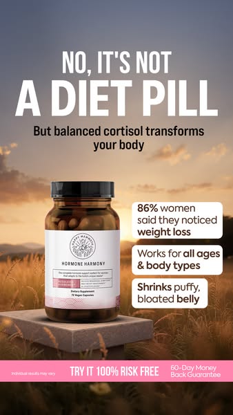 This image ad for Happy Mammoth Hormone Harmony capsules is designed to reach people who have been struggling with weigh