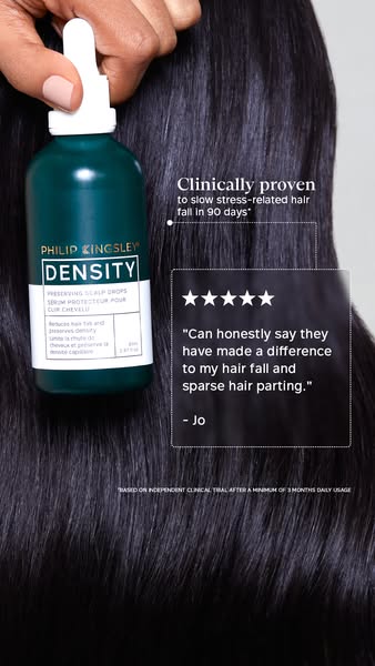This image ad features Philip Kingsley Density Preserving Scalp Drops along with a testimonial from a customer named Jo.