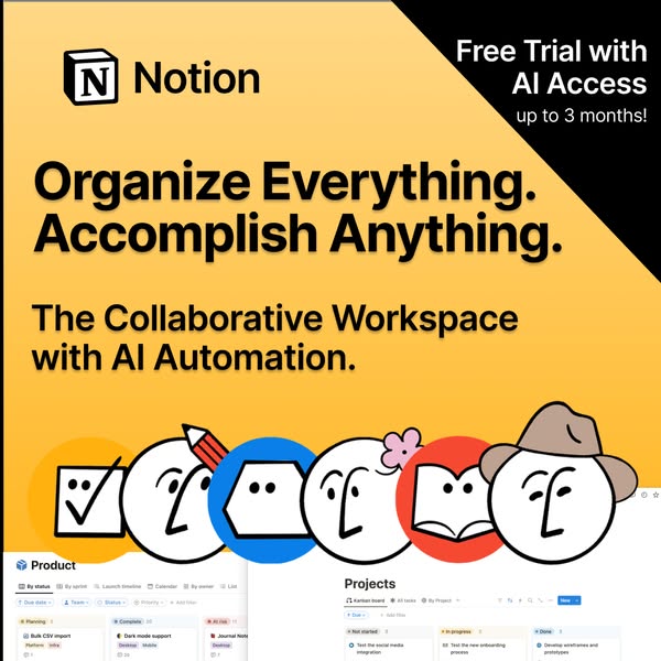 This image ad for Notion highlights the software's ability to organize everything and accomplish anything in a colla