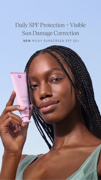 This image ad showcases Tatcha's new Milky Sunscreen SPF 50+. The ad emphasizes the product's daily SPF protecti