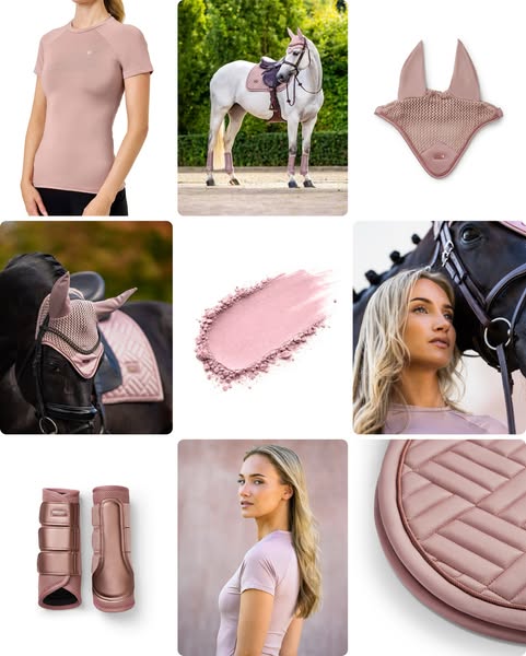 A product ad featuring various equestrian products from a brand, including apparel for both horse and rider. The ad feat