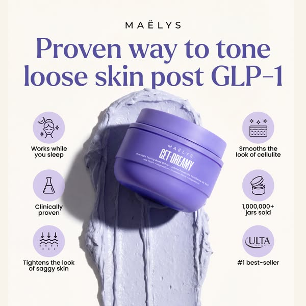 This ad promotes Maelys Get-Dreamy Overnight Toning Body Whip. The ad highlights that the product tones loose skin post 