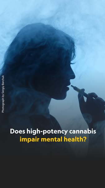 This image ad poses the question, "Does high-potency cannabis impair mental health?" It features a silhouette 