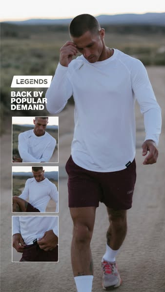 This image ad for Legends apparel features a male model in athletic clothing against an outdoor background. Text overlai