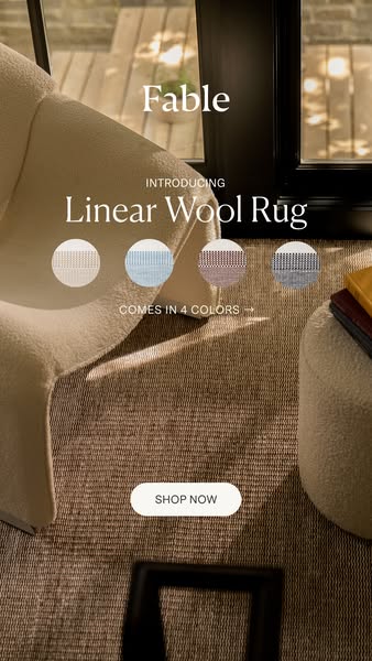 This ad showcases the Linear Wool Rug from Fable, highlighting its design and color options. The ad aims to attract cust