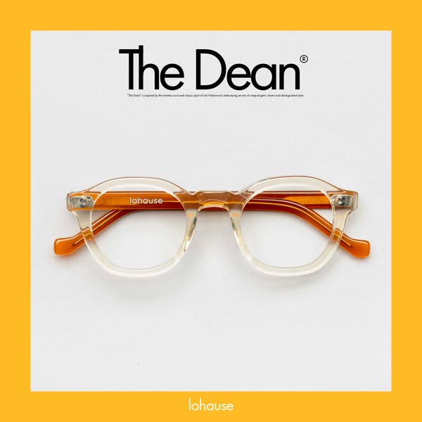 This image ad showcases Lohause eyewear, specifically 'The Dean' model, emphasizing its blend of timeless cool a